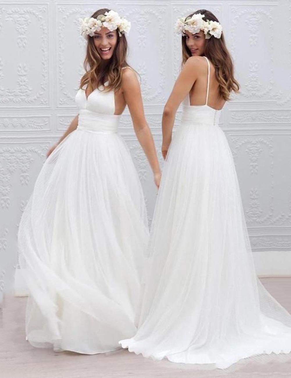 backless tulle wedding dress