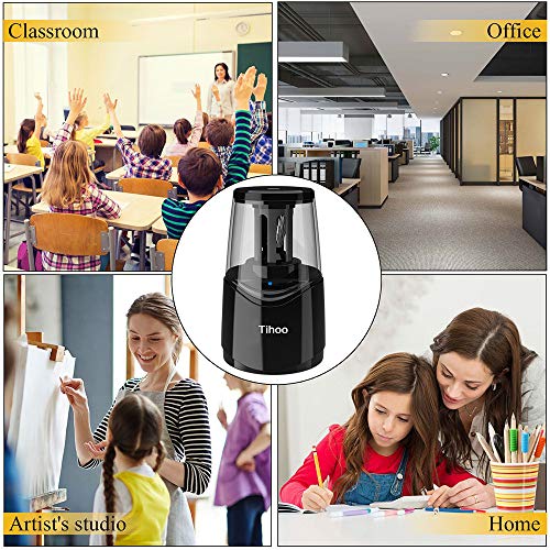 Rechargeable Electric Pencil Sharpener with Durable Helical Blade to Fast Sharpen, USB Cable Auto Stop Sharpener for No.2 & Colored 6-8mm Pencils for School Office Home (Black)