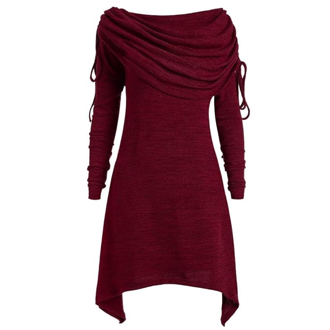 OSYARD Damen Kleider Plus GrößE Foldover Collar, Plus GrößE Womens Fashion Solid Verroschte Lange Tunic Top Bluse Tops