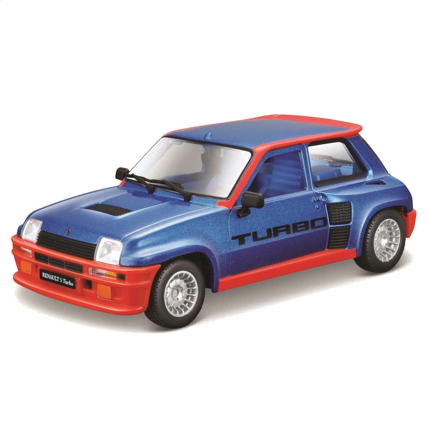 Bburago Renault 5 Turbo, 1:24 Scale Diecast Car, Detailed Replica with Opening Doors, Available in Blue and Red, Officially Licensed by Renault, Recommended Age 3+ Years