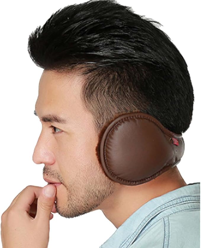 LroHan Mens Foldable Ear Muffs PU Leather Earmuffs Winter Outdoor Ear