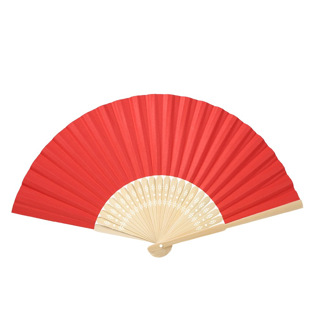 Handmade Folding Bamboo Fan DIY Handheld Blank Paper Fan for Wedding Party and Home Decoration(Red)