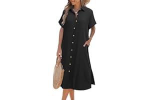 Zeagoo Womens Dress Summer Casual Short Sleeve Button Down Shirt Dress Beach Cover Up Dress with Pockets
