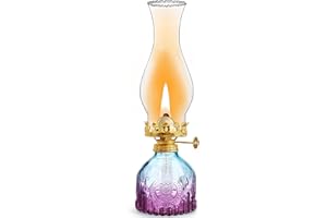 GXFCCYXT Oil Lamps for Indoor Use -11''×3'' Gradient Pink Vintage Kerosene Lamp Crimped Top Chimney Beautifully Carved Oil Lamp for Home Tabletop Emergency Lighting Decor Oil Lamp Props