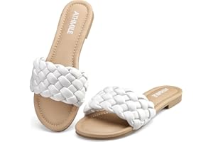 ATHMILE Braided Womens Sandals Round Open Toe Fashion Slide Sandals Women Dressy Summer Flat Beach Size 6-11