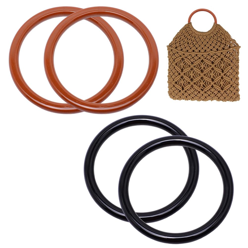 PH PandaHall 4PCS Round Purse Handle, 2 Colors Plastic Bag Handles Decorative Handbag Handle Bag Handle Replacements for Straws Beach Canvas Handbags Macrame Crocheted Purse Making, 10/12cm