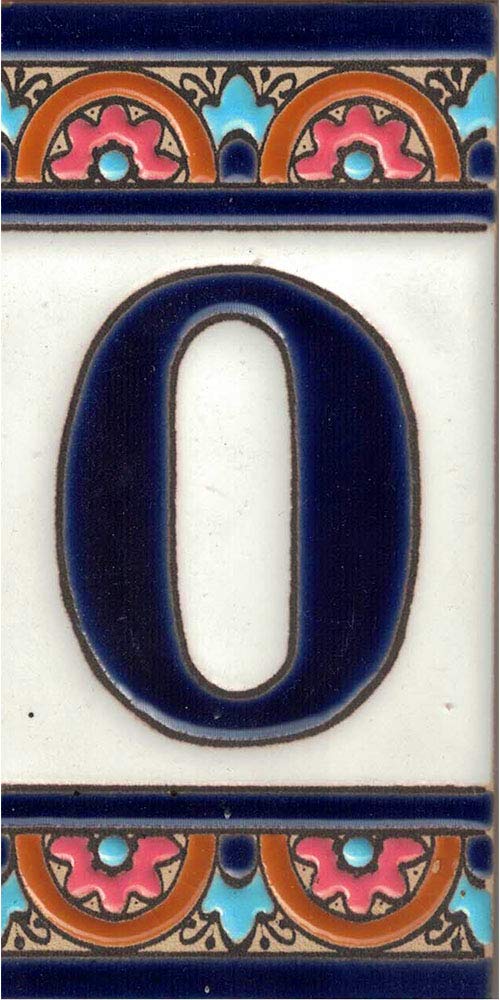 TORO DEL ORO House Numbers - Tile Numbers and Letters - Enamel Ceramic - Hand Painted Technical Dry Rope - Names and Address - Blue Bow Design 5.5 x 10.5 cm (Number Zero "0")