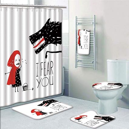 Amazon Com Bathroom 5 Piece Set Shower Curtain 3d Print Wolf