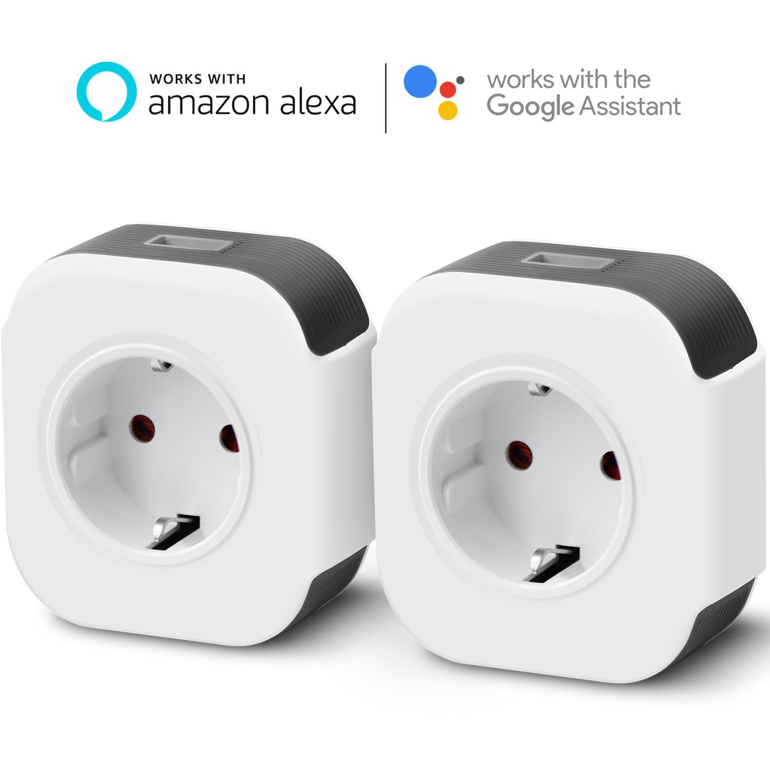 2X Prise Connectée Wi-FI, 2000W 10A Prise Intelligente Fonctionnant avec Amazon Alexa Google Home IFTTT Télécommande de Contrôle Port USB Fonction Timer et Application de Contrôle