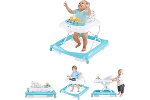 HONEY JOY Baby Walker, 5 in 1 Infant Activity Walker with Wheels, Music, Removable Cushion, Toddler Foldable Push Walker for Boys Girls, Anti-Rollover Walkers for Babies 7-14 Months (Green)