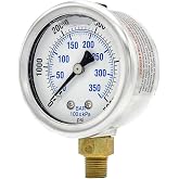 Liquid Filled Lower Mount Pressure Gauge with 2" Dial, 0-5000 PSI, 1/8" Male NPT Connection, Stainless Steel CASE and Bezel (1)