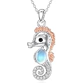 OUTANG Moonstone Seahorse Necklace for Women 925 Sterling Silver Seahorse Pendant Moonstone Jewelry Birthday Gifts for Daughter