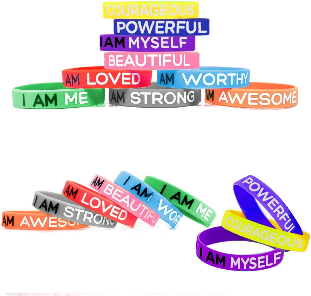Playcrate Inspirational Wristbands 9 Silicone Motivational Wrist band Bracelets with 9 Messages of Inspiration to Improve you Day - Image 3