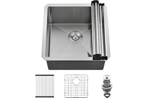 EcoChannels Undermount Kitchen Sink, 18 x 18 x 10 Inch Single Bowl Bar Sink 16 Gauge T-304 Stainless Steel Kitchen Sinks with Accessories