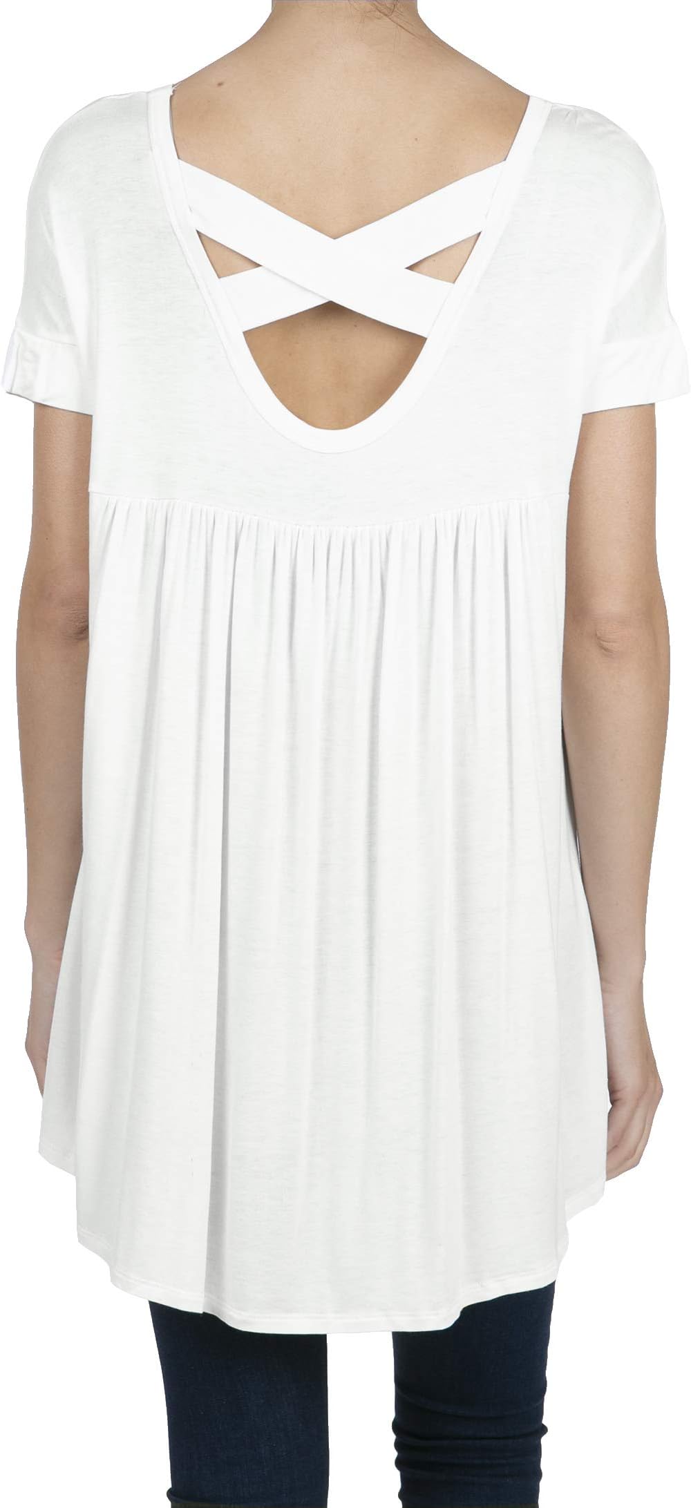 SHOP DORDOR Women's Short Sleeve V-Neck High Low Criss Cross Back Tunic Tops