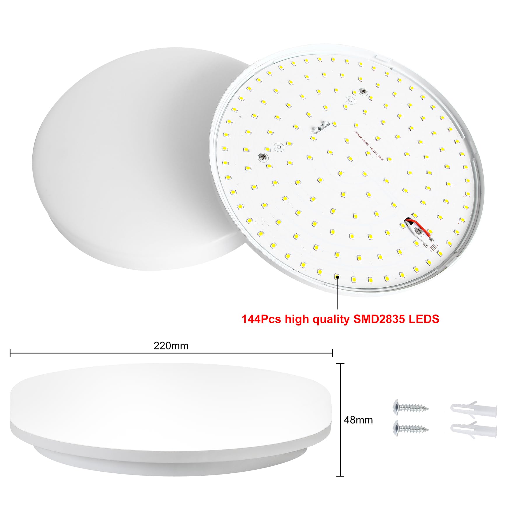 Aogled Plafonnier LED 18 W 1800 LM 4000 K Blanc Naturel Rond, Diamètre 22 cm, Angle du faisceau 180°, Lampe de salle de bain, Étanche IP54, Lampe de salon, Plafonnier, Adapté au balcon, Sans détecteur