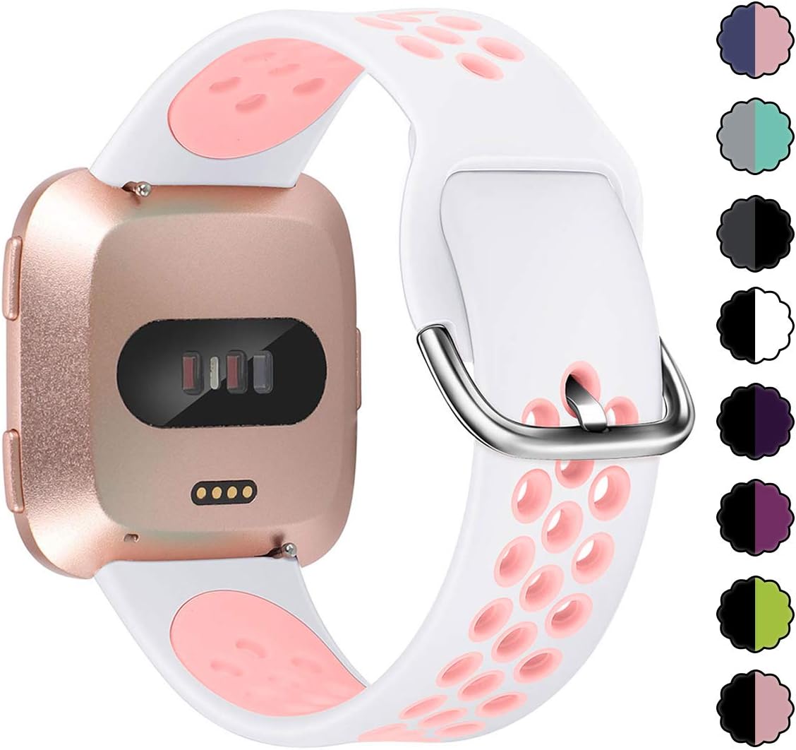 XIMU Sport Bands Compatible with Fitbit Versa/Versa 2 / Versa Lite, Soft Silicone Waterproof Breathable Sport Watch Strap Replacement Wristband Accessories Women Man for Versa Smart Watch