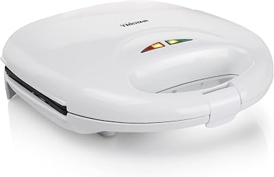 SA-3050 Sandwichera grill con placas de parrilla, tamaño compacto con compartimento para cable, potencia de 750 W, recubrimiento antiadherente, color Blanco
