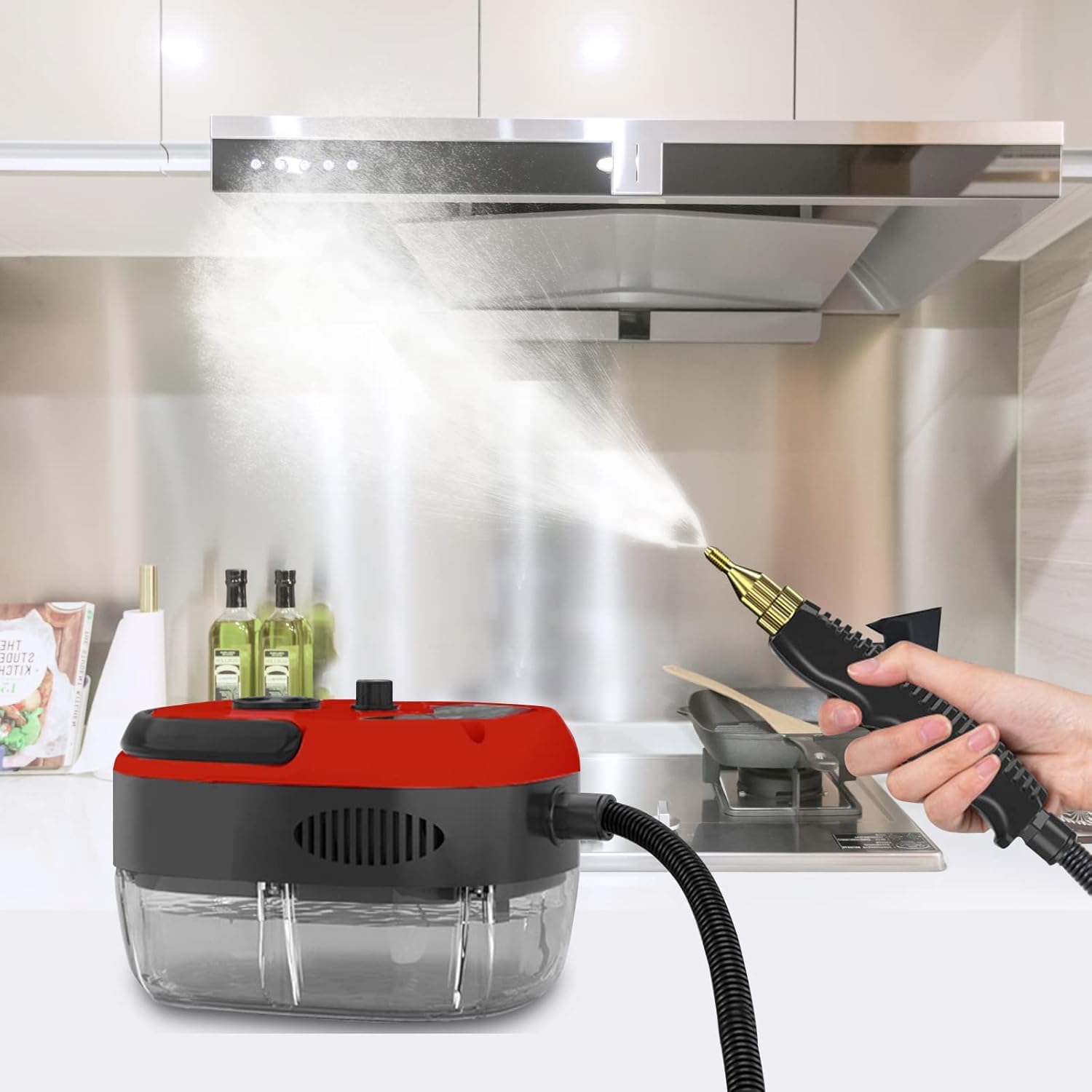 Photo 1 of Steam Cleaner, 2500W High Handheld Steam Cleaner, 1L Portable Car Steam Cleaner, 6 High Speeds Pressure Temperature Steam Cleaning Machine with 3 Brush Heads for Kitchen Furniture Home Car Cleaning