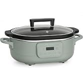 6 Quart Programmable Slow Cooker Removable Healthy Nonstick Pot - Small Kitchen Appliance for Family Dinners - Serves 6+ People - Heat Settings: Keep Warm Olive