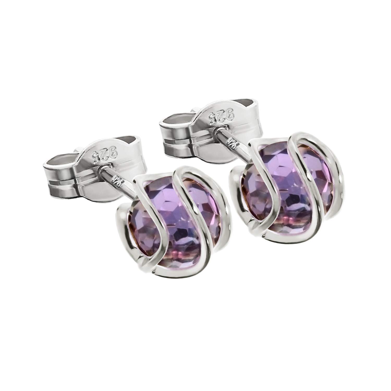 NKlaus Silver Pair Ball Stud Earrings 925 Sterling Silver Sphere Zircon Amethyst Earring 7mm 7846