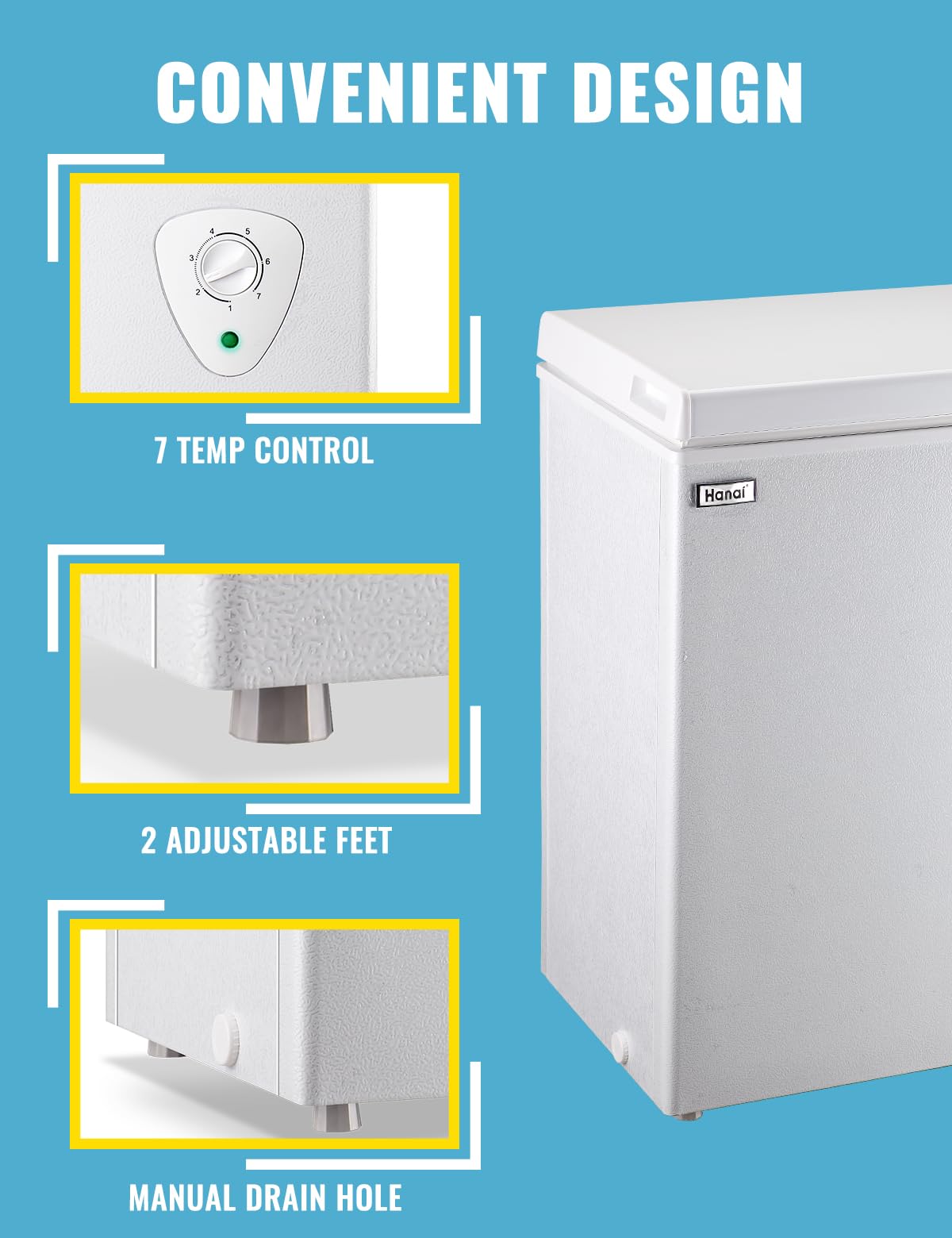 WANAI Chest Freezer Small Deep Freezers with Removable Storage Basket Freestanding Top Door Compact Mini 7 Gears Temperature Control for Office Dorm Apartment