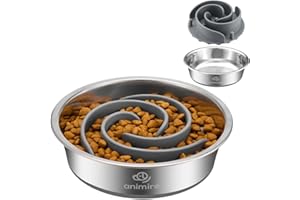 ANIMIRE 2-in-1 Metal Dog Bowl with Slow Feeder Insert, Stainless Steel Dog Bowls Food Grade 304, Water Food Bowl with Anti-Slip Silicone Base for Small, Medium, Large Dogs