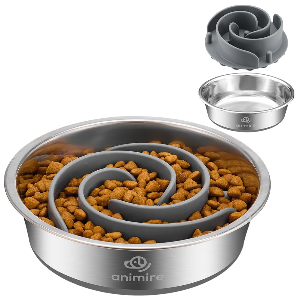 Photo 1 of 2-in-1 Metal Dog Bowl with Slow Feeder Insert, Stainless Steel Dog Bowls Food Grade 304, Water Food Bowl with Anti-Slip Silicone Base for Small, Medium, Large Breed Dogs