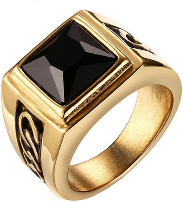 Boansi Stainless Steel Black Agate Retro Rings for Men