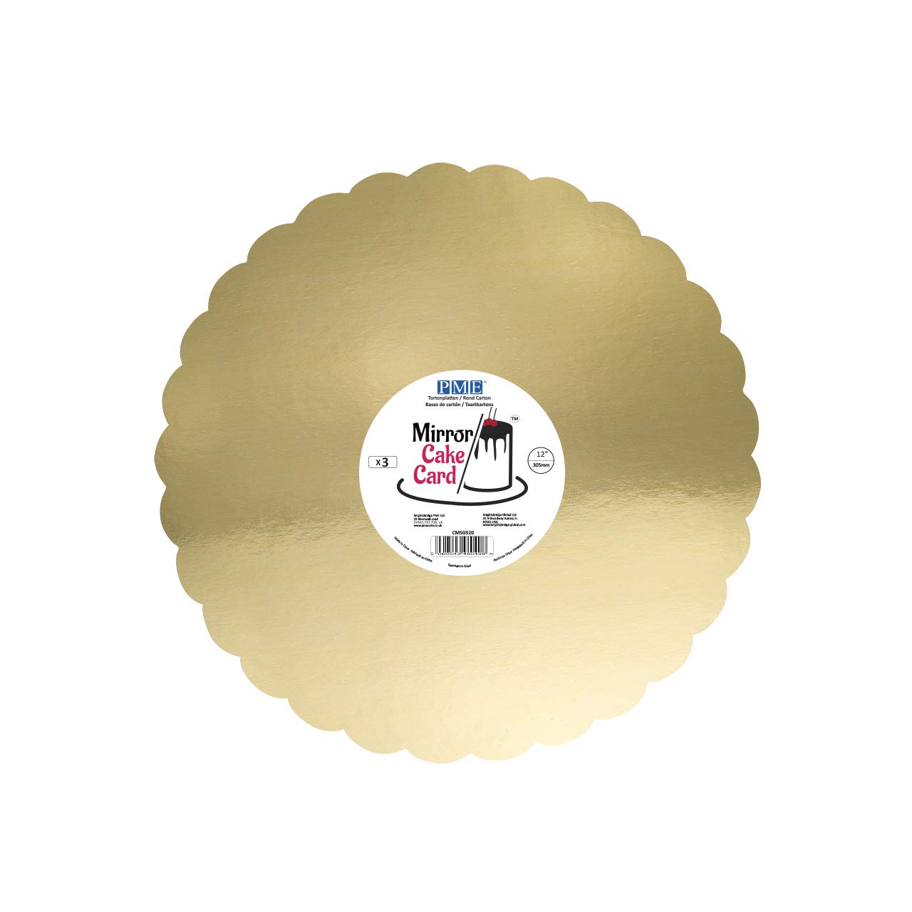 PME Mirror Cake Card-Scallop-Metallic Gold-Pack of 3,30cm/12 Inch