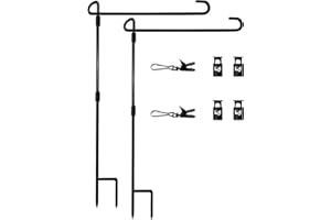 FLAGMAX Garden Flag Stand Premium Garden Flag Pole Holder for All Seasons Yard Flags Metal Powder-Coated Weather-Proof Paint with 4 Stoppers and 2 Anti-Wind Clips 2 Pack