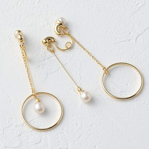 Amazon 痛くないイヤリング リバーシブル パール メタルサークル ゴールド ループフィット ノンホールピアス 日本製 Laju Le 6011 イヤリング 通販