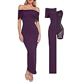 Popilush Formal Dresses for Women Wedding Guest Off The Shoulder Maxi Dress Sleeveless Bodycon Long Shapewear Prom Dress Purple