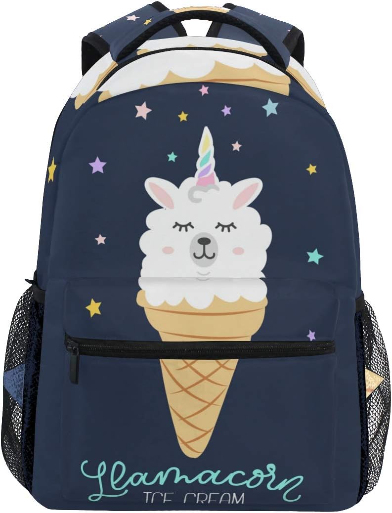 School Backpacks Cute Cartoon Llama Ice Cream Student Backpack Big For Girls Kids Elementary School Shoulder Bag Bookbag