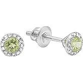 Dazzlingrock Collection 18K Solid Gold Round Peridot & White Diamond Womens Halo Stud Earrings