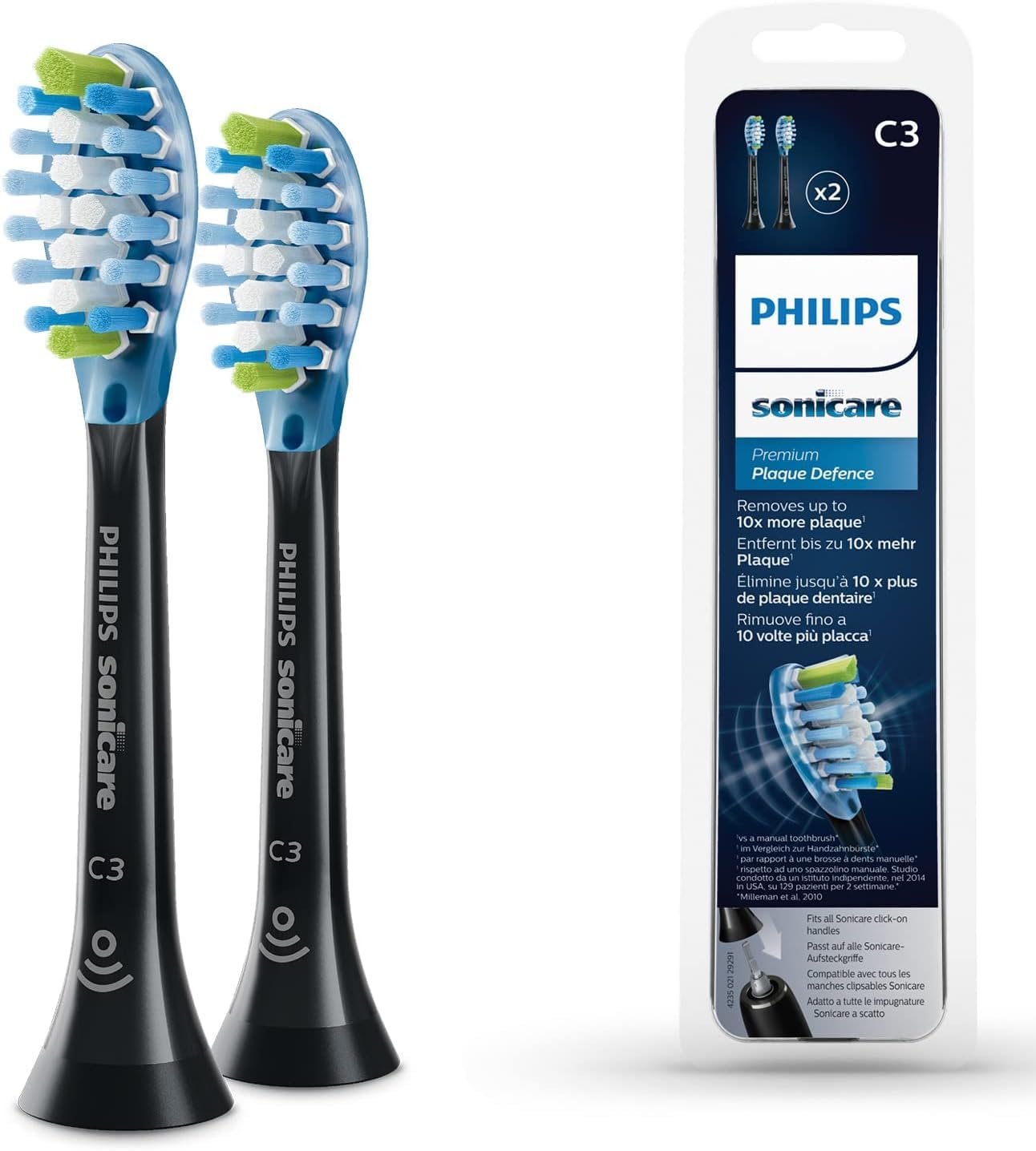 Philips Sonicare Original C3 Premium Plaque Defence Standard Sonic Toothbrush heads - 2 Pack in Black (Model HX9042/33)