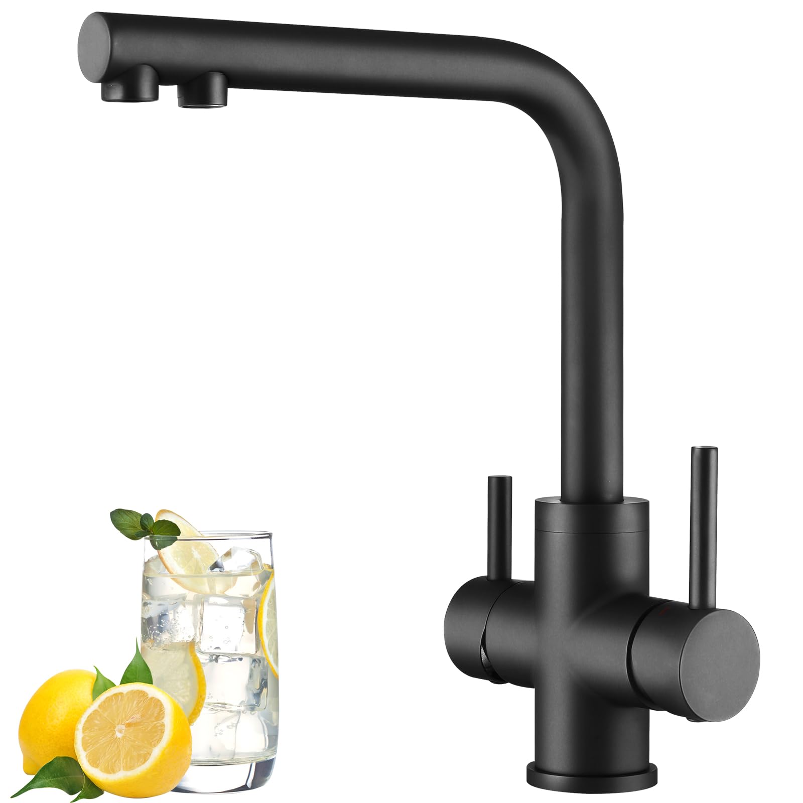 CREA 3 Way Kitchen Tap - 360° Swivel 3 in 1 Sink Tap with 2 Handles, Matte Black