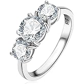 AINUOSHI 2-4CT Moissanite Engagement Ring, 3-stone Wedding Band for Women 925 Sterling Silver Round Cut lab Created Diamond A