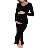 LAHILO Long Sleeve Maternity Sweater Dress for Fall Winter Baby Shower & Photoshoot - Women's Pregnancy Maternity Dresses
