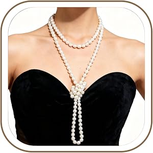 Pearl Necklace for Women 150cm (60") 8mm White | Vintage Faux Pearl Strand Necklace 1920s Gatsby Costume Jewelry Hair Headpie