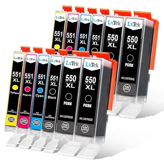 LxTek 12 Druckerpatronen Kompatibel für Canon PGI-550 CLI-551 550XL 551XL für Canon Pixma MX725 MX920 MX925 IP7200 IP7250 IX6