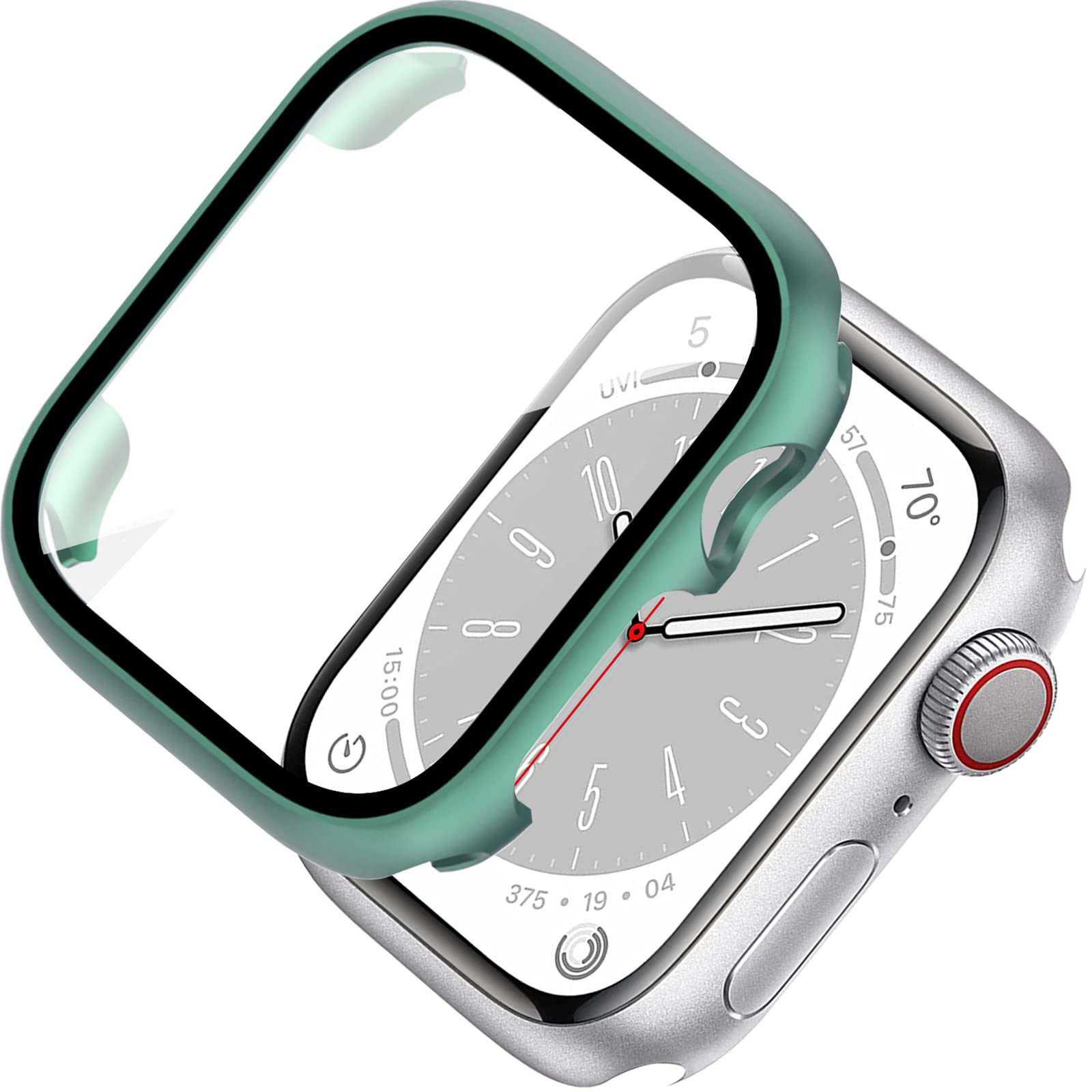 Miimall Case Compatible with Apple Watch Series 9/8/7 45mm Tempered Glass Screen Protector, Ultra-Thin Hard PC Shockproof All-Around Bumper Shell Protective Cover for Apple Watch 45mm-Green