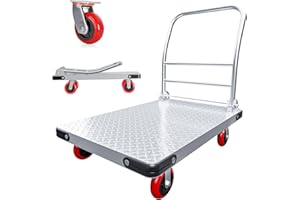 KAIWRXIN Heavy Duty Foldable Platform Truck - 2700LB Capacity Steel Push Cart, 40"x24" Oversized Flatbed with 5" Swivel & Fixed Wheels, Industrial Hand Truck for Warehouse Moving