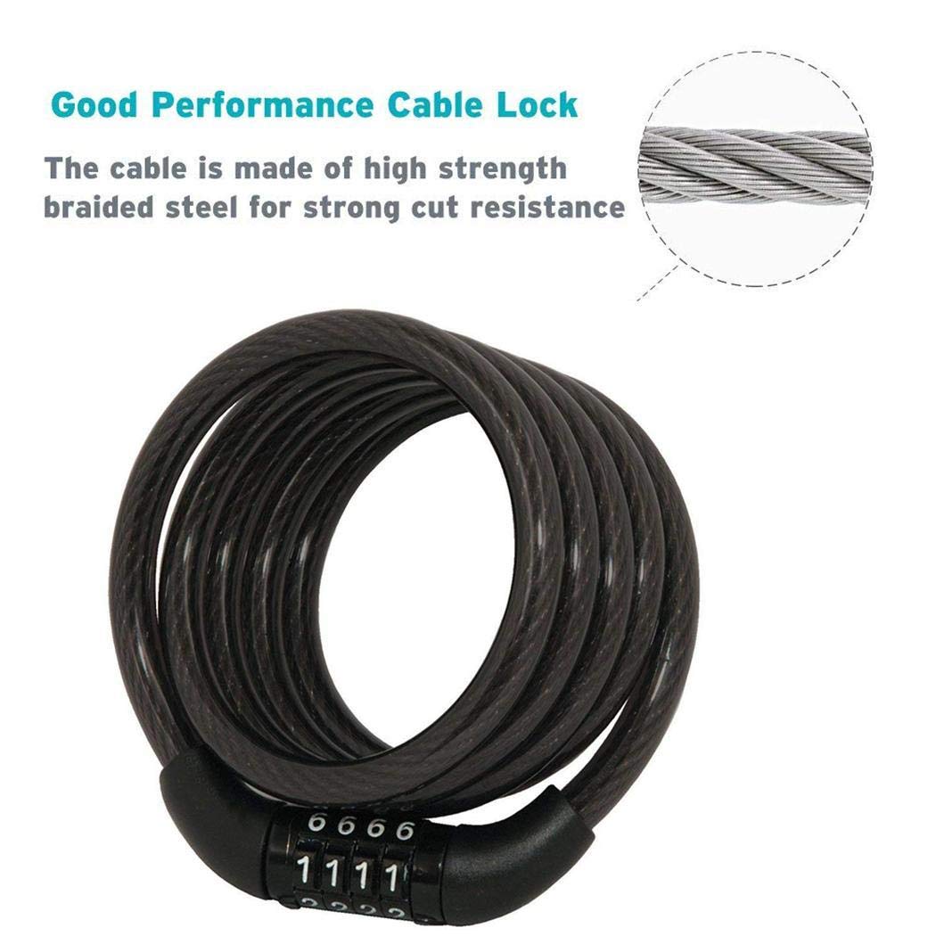 Kaluo Combination Bike Cable Lock Mounting Bracket, 4 Feet Self Coiled Bicycle Security Locks, Resettable Combination Bike Locks