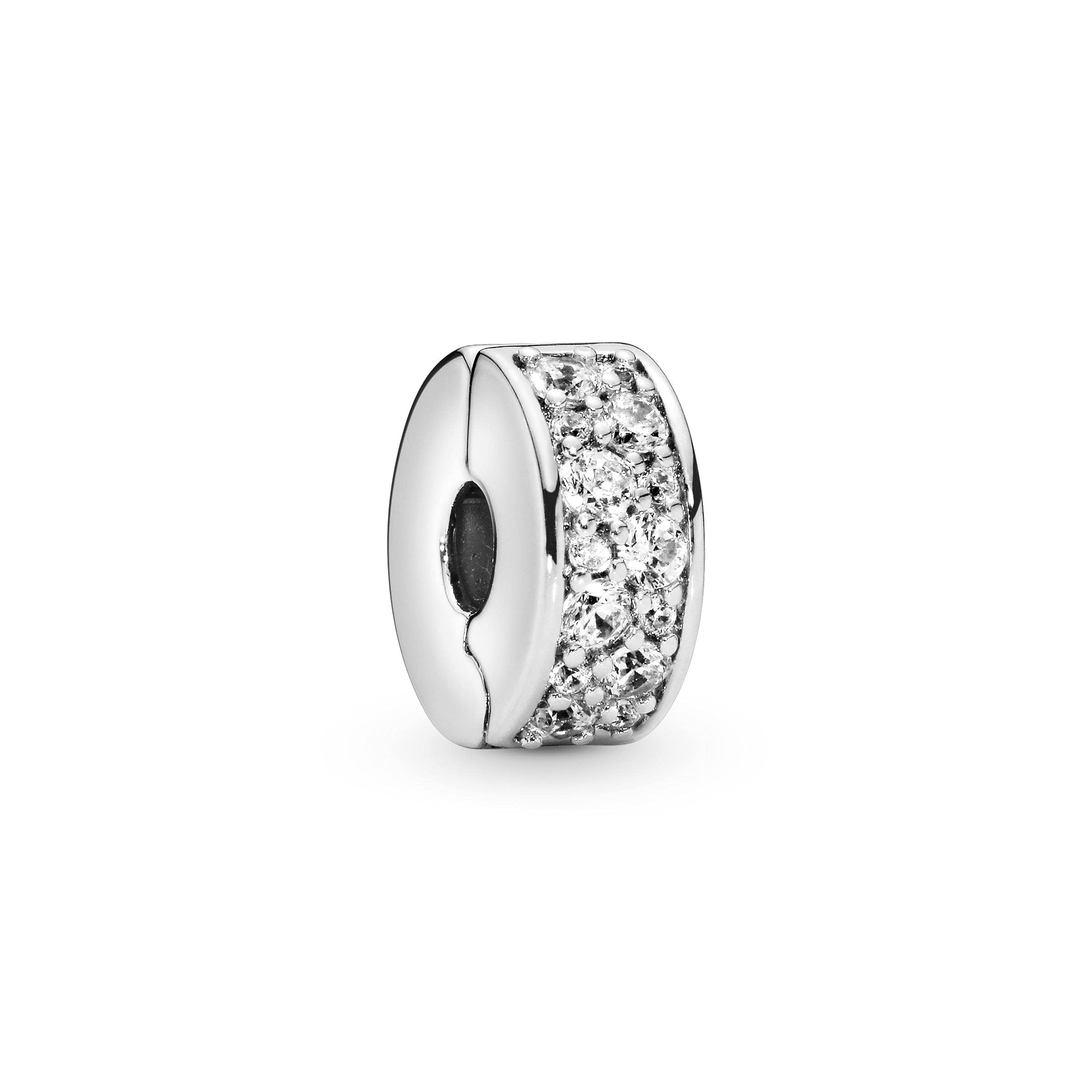 PANDORA Timeless Women's Sterling Silver Clear Pavé Cubic Zirconia Clip Charm for Bracelet, No Box