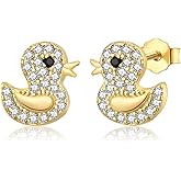 Rofeego Gold Plated Duck Stud Earrings, Cute Duckling Jewelry Gift, Sterling Silver Post