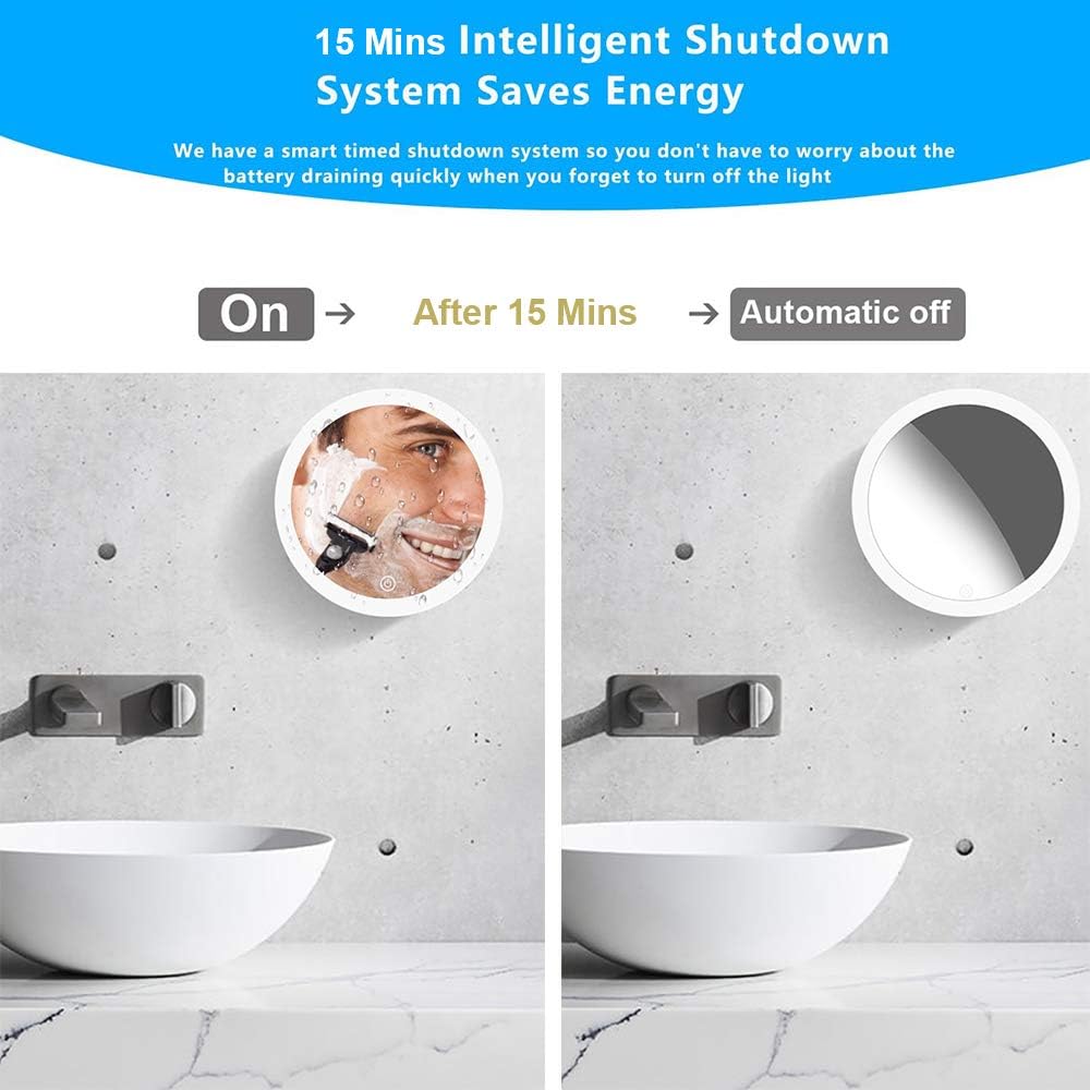 TOUCHBeauty 7X Lighted Magnifying Mirror 6.7 inch Waterproof Locking Suction Cup Shower Mirror 360° Swivel High Definition Magnified Mirror with Light Rechargeable Touch Control Brightness Adjustable: Kitchen & Dining