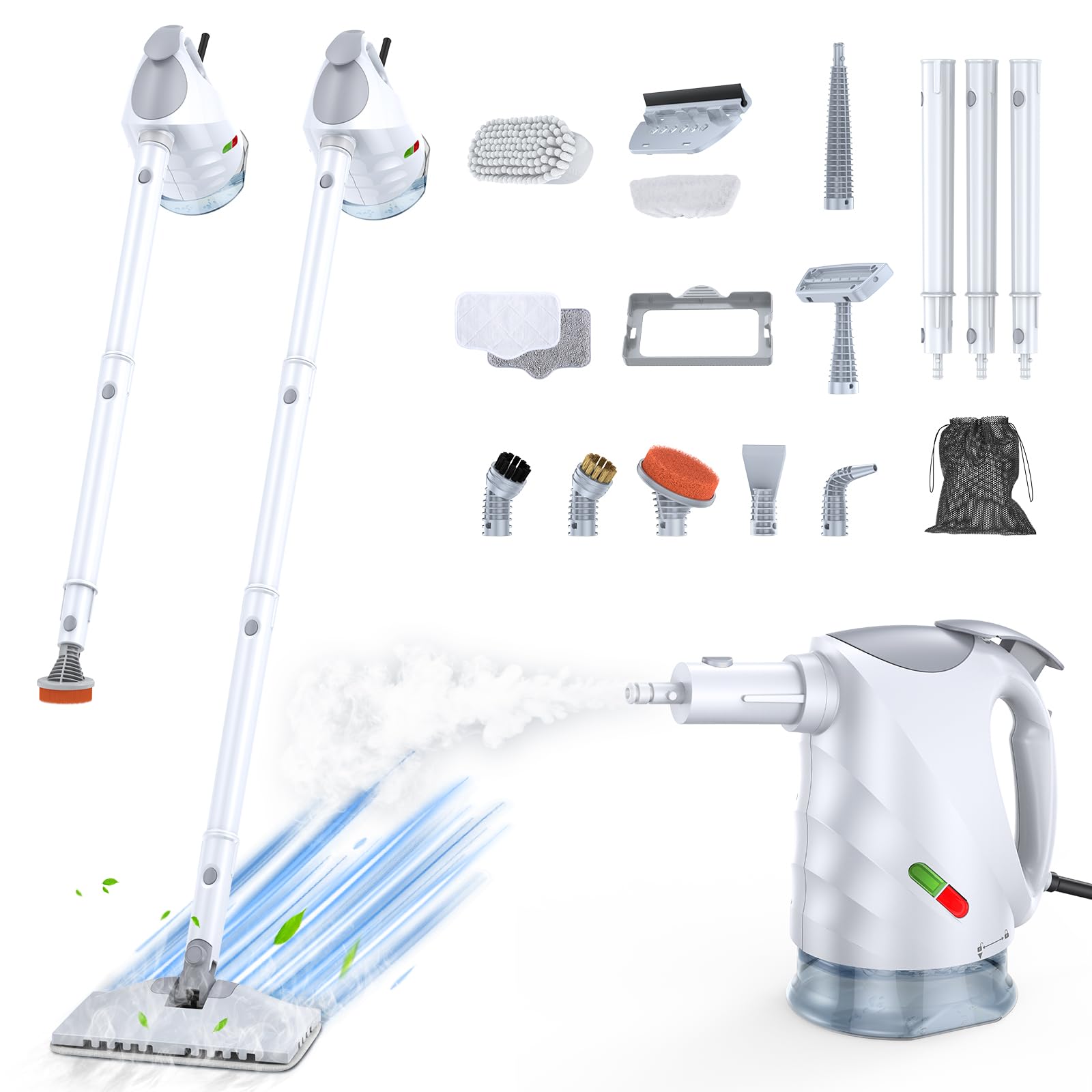 Photo 1 of 10-in-1 Steam Cleaner, Steam Mop & Detachable Handheld Steam Cleaner, 320ml Water Tank, 10s Fast Heating, Portable Steamer for Kitchen, Floor, Tiles, Window, BBQ Grill, Car, Bright White