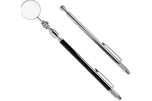 AILENYUN Telescoping Inspection Mirror with Pen Buckle, Tail with Needle, Magnetic，26 Inch Long Handle, Round Extendable Mirror on a Stick for Technicians Mechanics Contractors Checking Observation