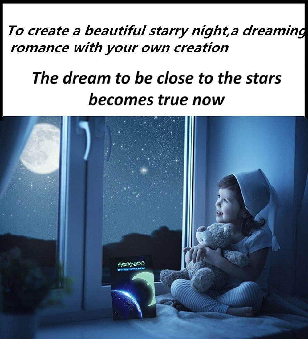 Aooyaoo Glow in The Dark Stars Wall Stickers, Glowing Stars for Ceiling and Wall Decals, 3D Glowing Stars,Excluding The Moon，Perfect for Kids Bedding Room or Party Birthday Gift(452Pcs, Green): Arts, Crafts & Sewing